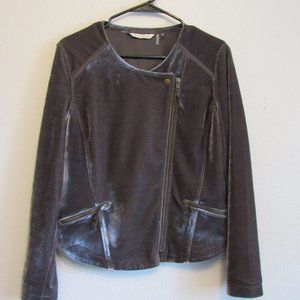 Soft Surroundings Gray Metallic Velvet Like Small Cropped Moto Jacket EUC
